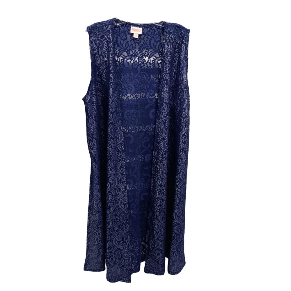 NWT Lularoe Elegant Lace M Joy Duster Vest Navy and Silver